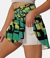 womens high waist double layer golf pleated skirt with 2 pockets tennis skirts anti glare yoga skirt daily skirt anti glare