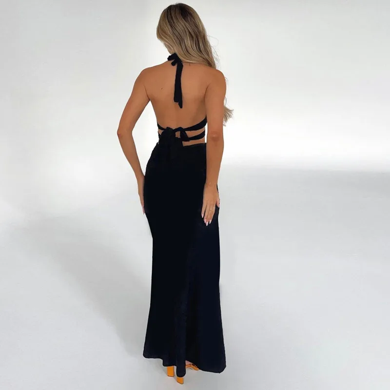 LangMao с разрезом ажурное вечернее платье для ночного клуба женское летнее лямкой