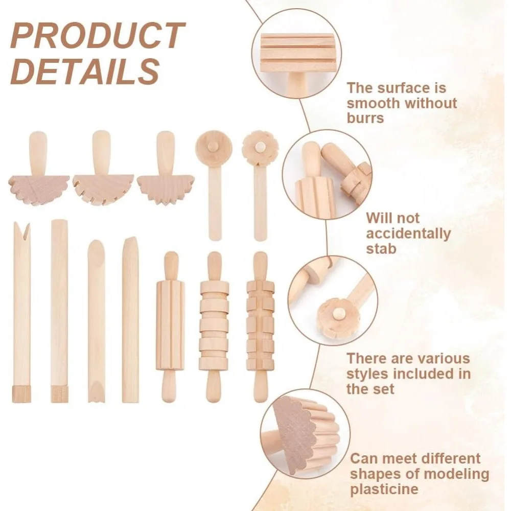 Набор инструментов для глиняной керамики с 12 предметами включает ролики-молоток