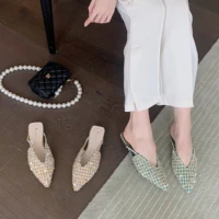 women shoes slippers low heels slip on luxury pumps mules elegant square designer shoes pointed toe summer lady shoes sandals