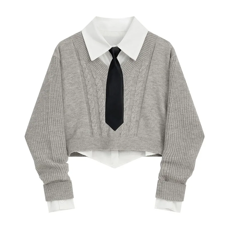 Женский трикотажный укороченный свитер в стиле High Street Y2K повседневный джемпер с