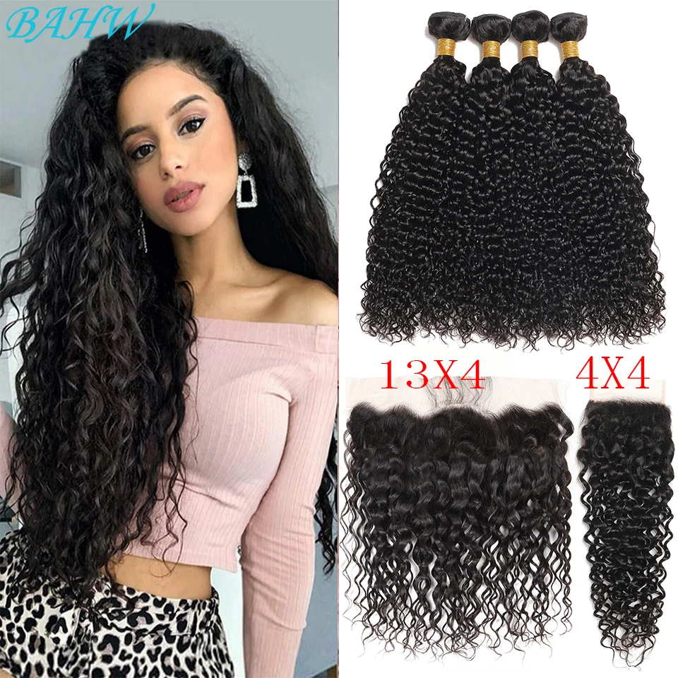 

Peruvian Water Wave Bundles With Frontal 100% Remy Human Hair Bundles With Closure HD 13x4 Transparent Lace Front With Bundles