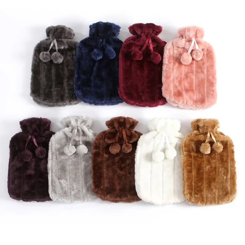 

New rubber hot water bag PVC hot water bag plush cloth cover imitation rabbit wool cloth cover hand warmer hot water bag in stoc
