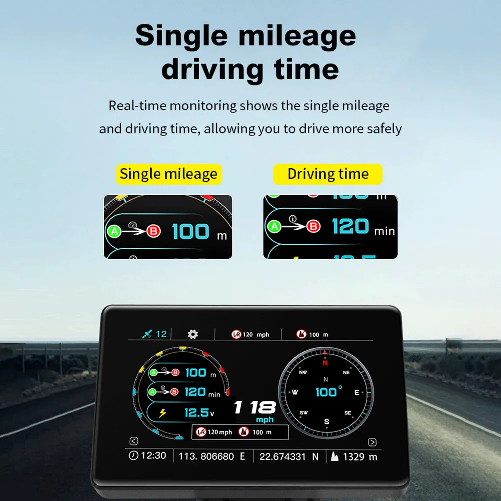 

1 шт. автомобильный универсальный дисплей HUD на лобовом ходу, умный счетчик наклона, спидометр, измеритель высоты, общий пробег, высокое каче...