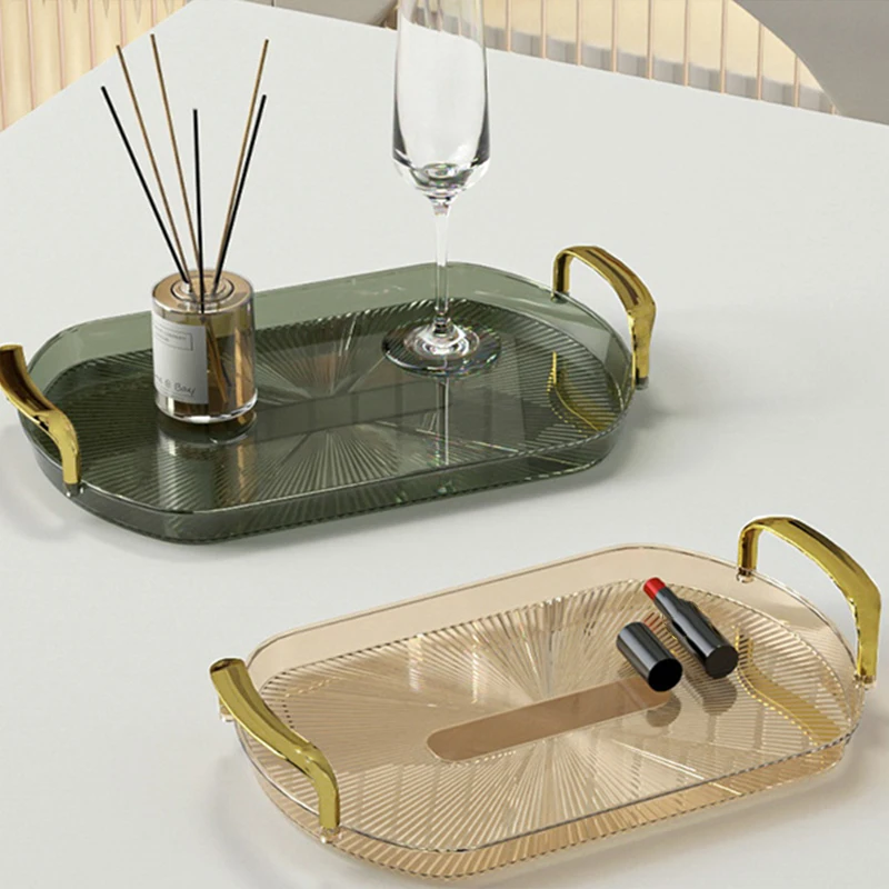 

Luxury Striped Fruit Snack Storage Tray Household Kitchen Tea Cup Food Candy Nut Container Organizer Non Slip Double Ear Tray