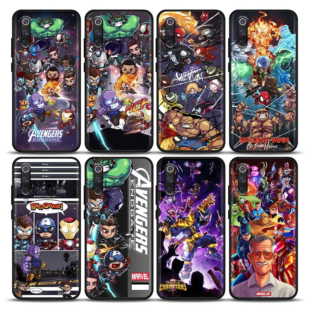 

Marvel Avengers Cartoon Comic Phone Case For Xiaomi Mi A2 8 9 SE 9T 10 10T 10S CC9 E Note 10 Lite Pro 5G Soft Black Cover Fundas