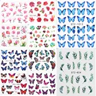 4 шт.компл. водостойкие наклейки для ногтей, 3D слайдеры с голубыми бабочками и цветами, наклейки для маникюра, летнее изображение, сексуальные украшения для дизайна ногтей