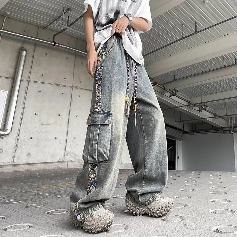 Джинсы мужские и женские прямые в стиле хип-хоп Модные свободные брюки-трубы