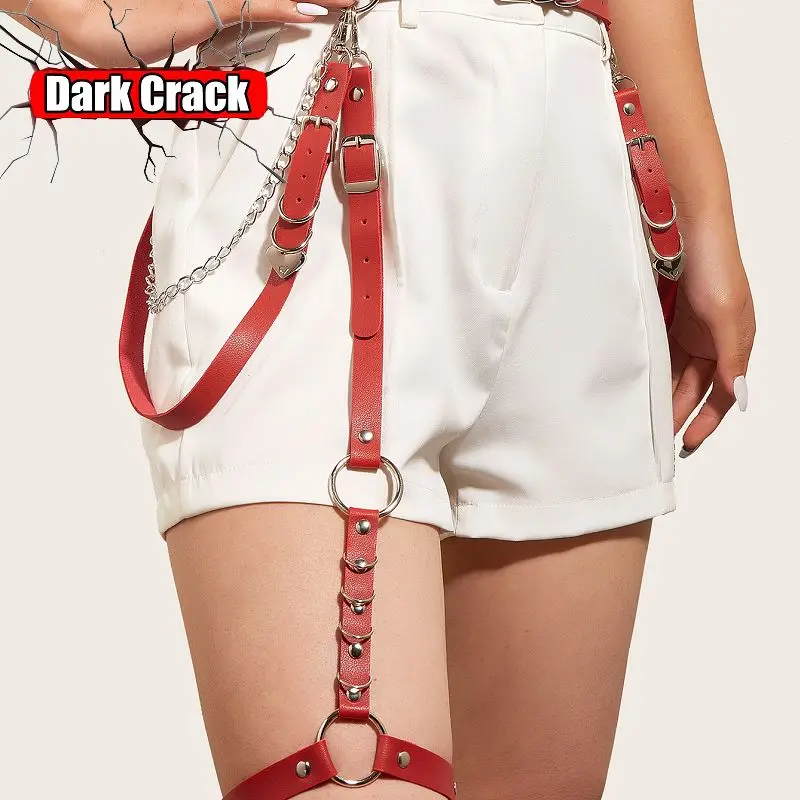 Women Skirt Belt Female Pu Leather Hip Hop Straps Rock Nightclub Sexy Jeans Dress Heart Punk Belt with Metal Waist Chain