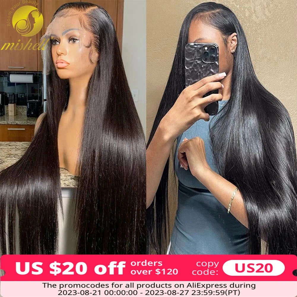 40 44 Inches Long 13x4 Straight Lace Front Human Hair Wigs For Black Women Full Frontal Lace Wigs PrePlucked Brazilian Remy Hair