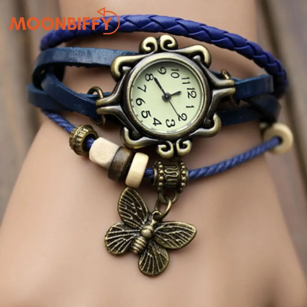 

2022 Women's Casual Vintage Multi Layer Butterfly Faux Leather Bracelet Wrist Watch Ladies Female Clock Montre Femme Relogios