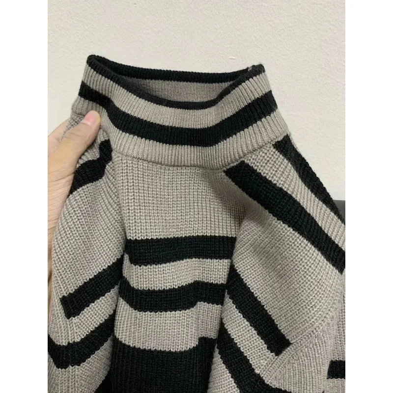 Осень 2024 новый модный полосатый вязаный свитер и повседневные брюки комплект из 2