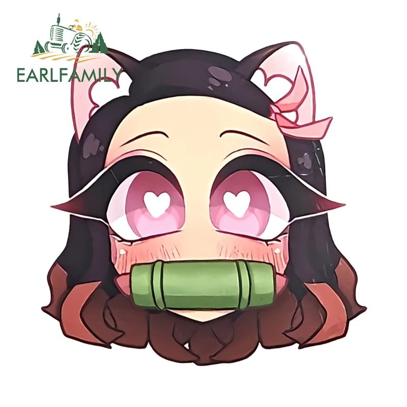EARLFAMILY 13 см x Kamado Nezuko Chibi наклейки с котенком Kawaii Love Eyes аниме автомобильные