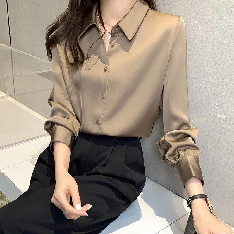 

Silk Women's Shirt Long Sleeve Fashion Woman Blouses Satin Top Female Shirts and Blouse Basic Ladies Tops OL Women Clothing 2022