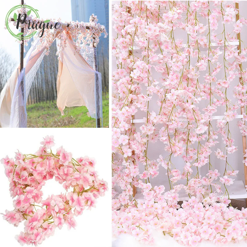 

1.8m Flower Garland Artificial Flower String With Leaves Silk Sakura Cherry Blossom Ivy Vine For Home Garden Wedding Arch Decor