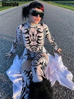 shestyle printed gothic dress with stocking bodycon half neck collar white and black full sleeve garters luxurious festival