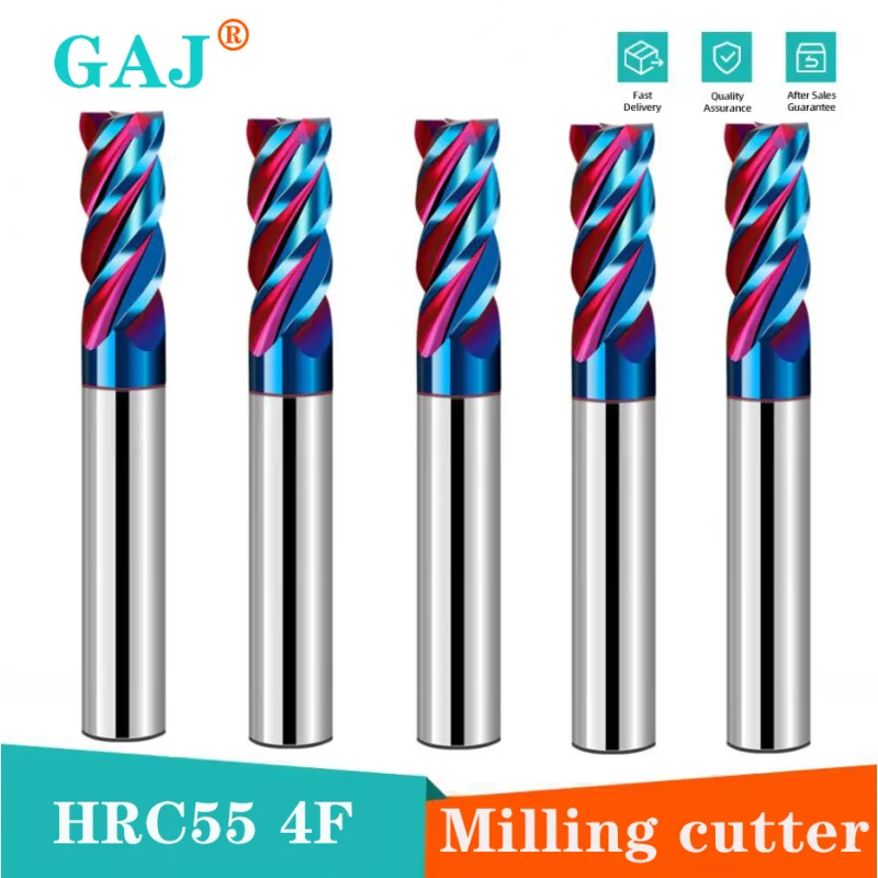 HRC65 4-флейтовые твердосплавные концевые фрезы с ЧПУ, фрезерные инструменты, сплавное покрытие, вольфрамовая сталь, концевые фрезы, станок с ЧПУ, режущий инструмент, концевые фрезы, квадратные
