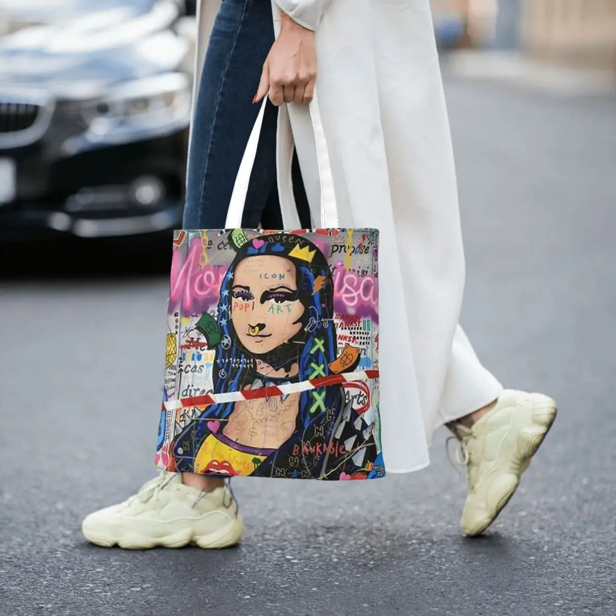 The Vintage Mona Lisa Abstract Women Canvas Handbag Large Capacity Shopper Bag Tote Bag withSmall Shoulder Bag