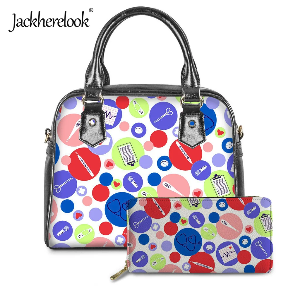 

Jackherelook 2Pcs/Set Cartoon Medical Pattern Women Luxury Handbags Travel Coin Purse for Ladies Fashion Shoulder Bags Bolsos