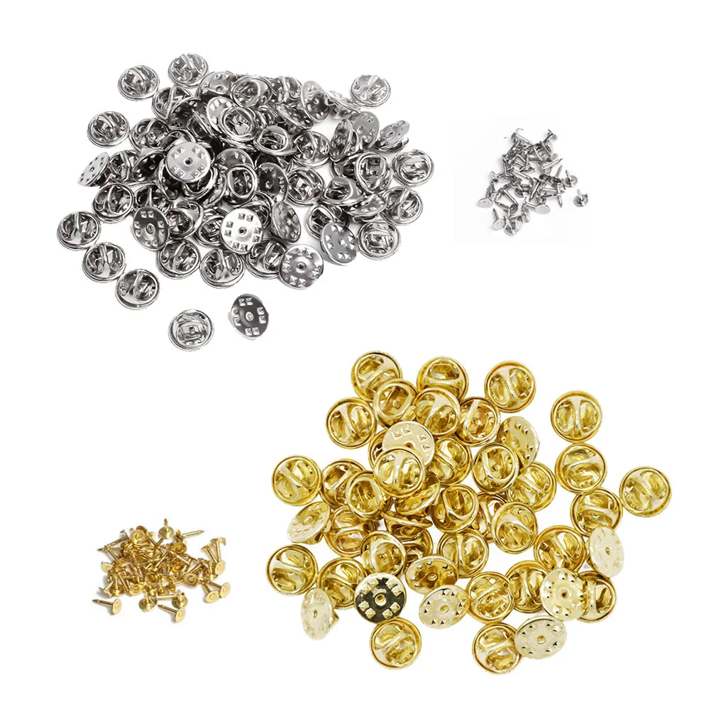 

100 Sets Pin Backs with Tie Tacks Lapel Holder Brooch Clasps Lapel Manual DIY Jewelry Metal Accessories