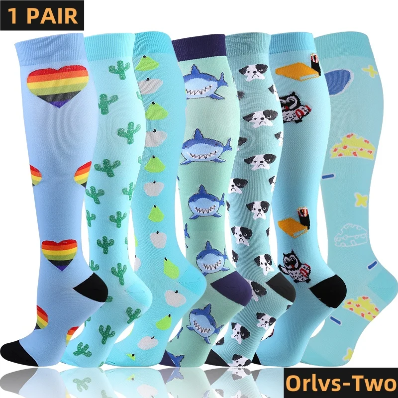 Мужские компрессионные носки до колена из нейлонового материала синего цвета