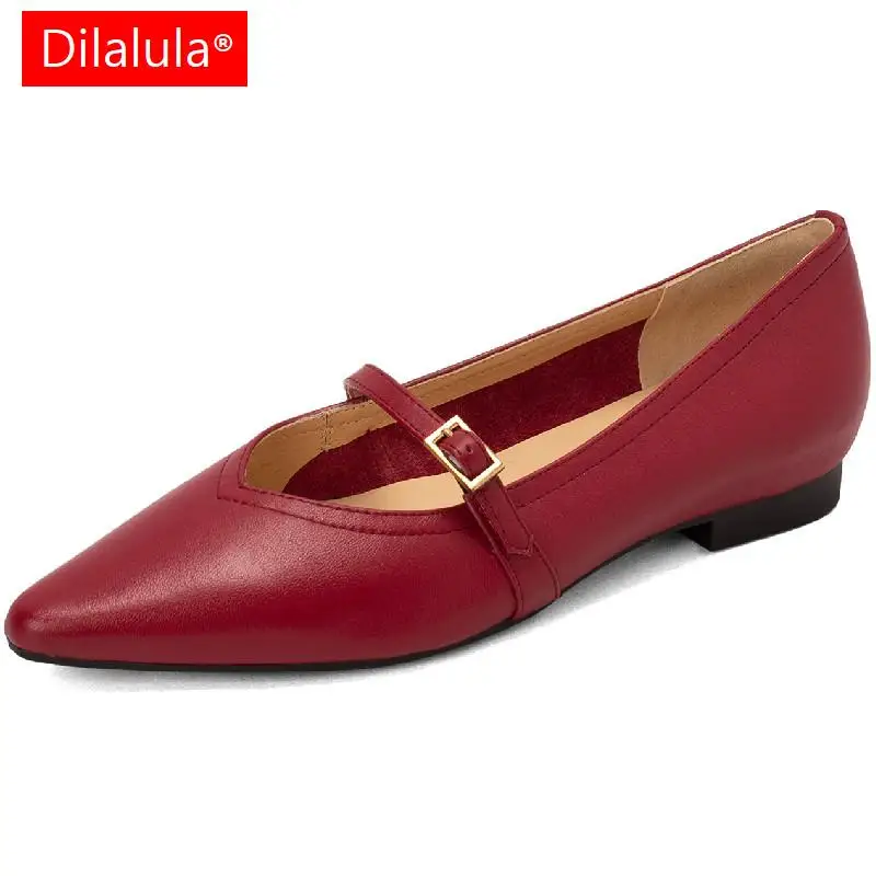 

Dilalula осенние женские туфли-лодочки, мягкое платье, офисные туфли из натуральной кожи с острым носком, женские Туфли Мэри Джейн, женские красные туфли на расширенном каблуке