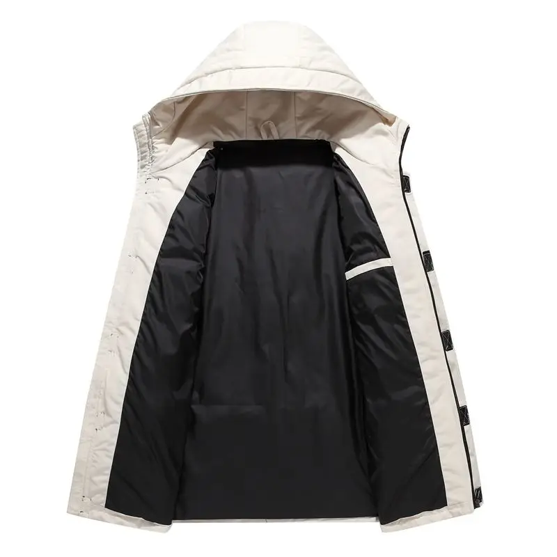 New autumn and winter men's casual youth coat, medium length down jacket, hooded fashion label, thickened for warmth
