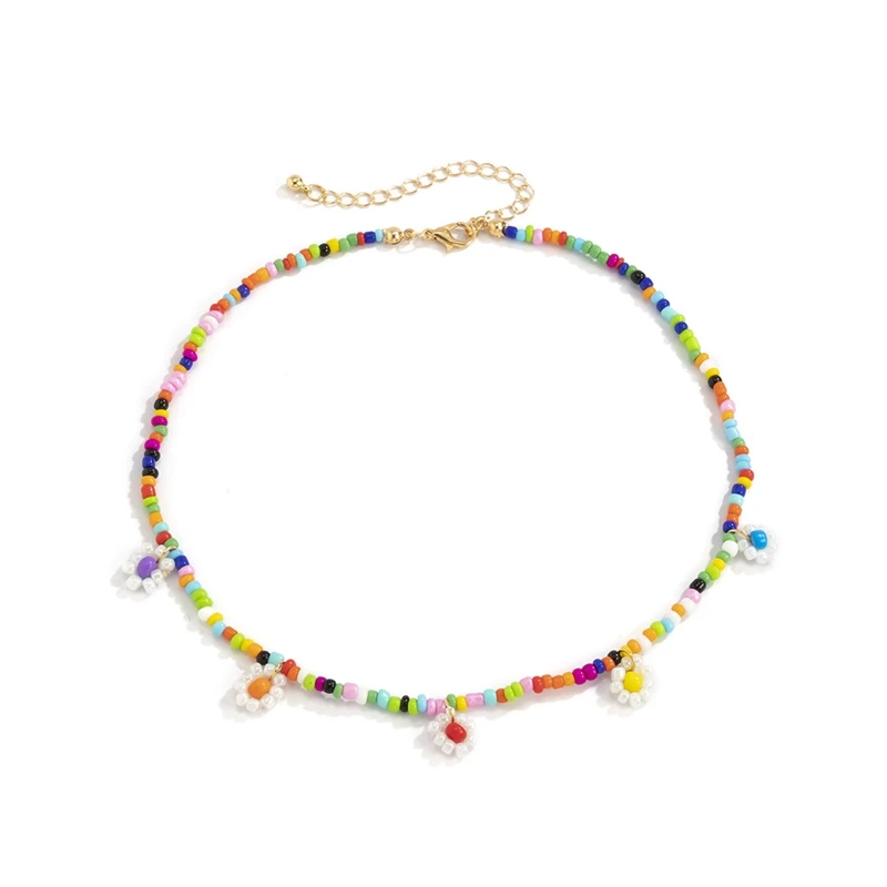 

Bohemian Flower Beads Necklace For Women Rainbow Color Choker Necklace Banquet Party Jewelry Gift
