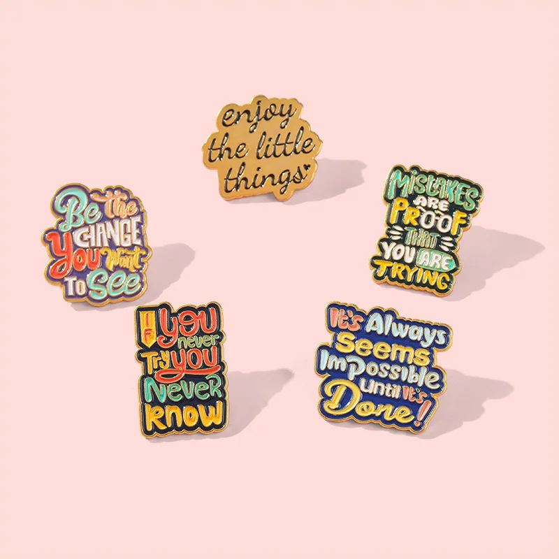 

2PCS new alloy alphabet cute brooch enjoy the little things retro badge enamel anime pin brooches for women