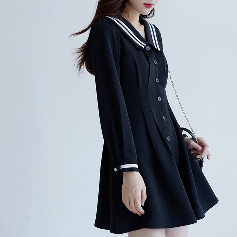 

Japanese Fashion Mini Dress Women Korean One Piece Sailor Collar Long Sleeve Dress Elegant Vintage Slim Y2K Dress 2021 Autumn