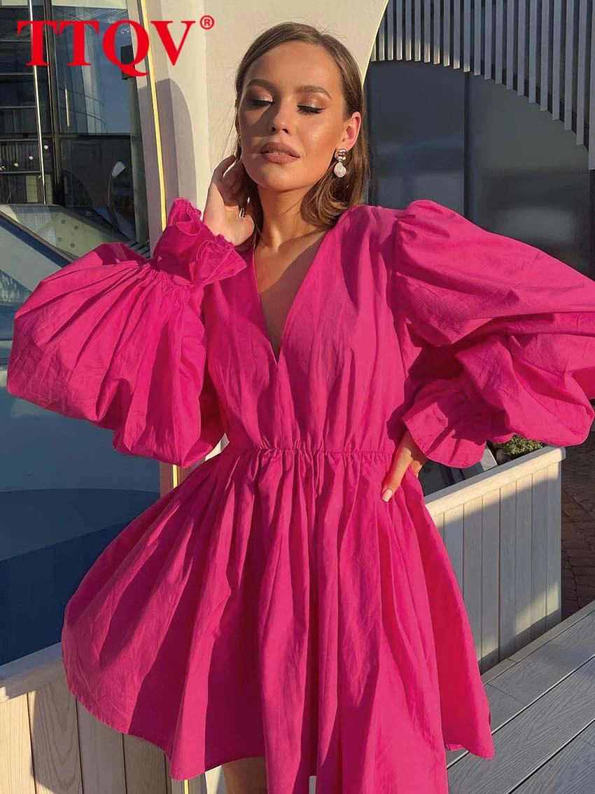 

Элегантные зеленые платья TTQV с V-образным вырезом для женщин, осень 2022, модное плиссированное платье с длинным рукавом, Повседневная трапеци...