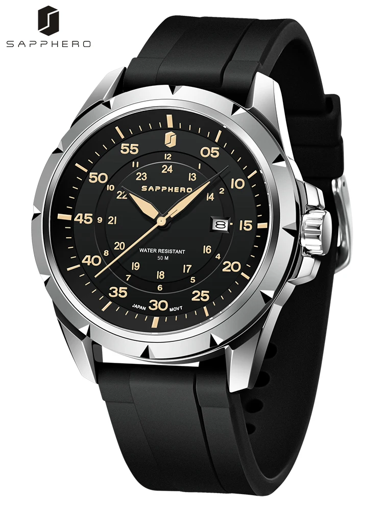 SAPPHERO Роскошные Мужские Кварцевые Наручные Часы 50 М Водостойкий Корпус Из