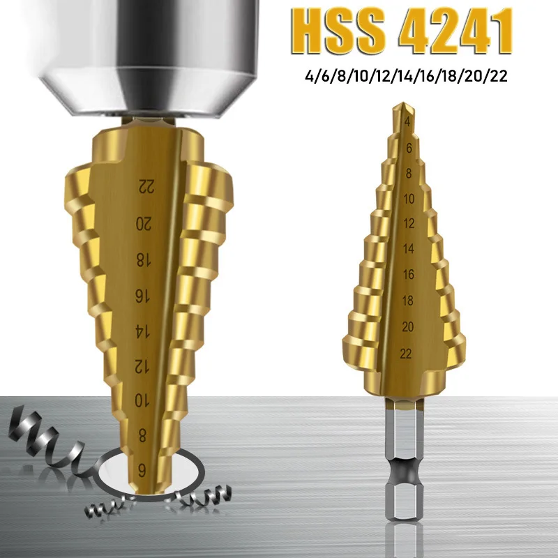 

1 PC 4-22 HSS Step Drill Bit Straight Groove Titanium Coated Wood Metal Hole Cutter 4241 High Speed Steel Core Drill Bit