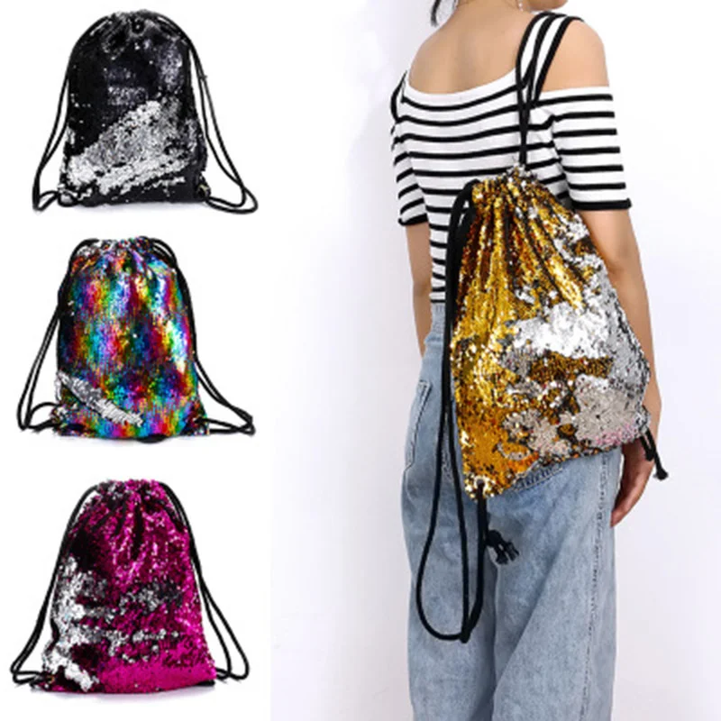 

Sequin Drawstring Bags Reversible Sequin Backpack Glittering Shoulder Bags for Girls Women 2023 Outdoor Sports Bag 2023 New