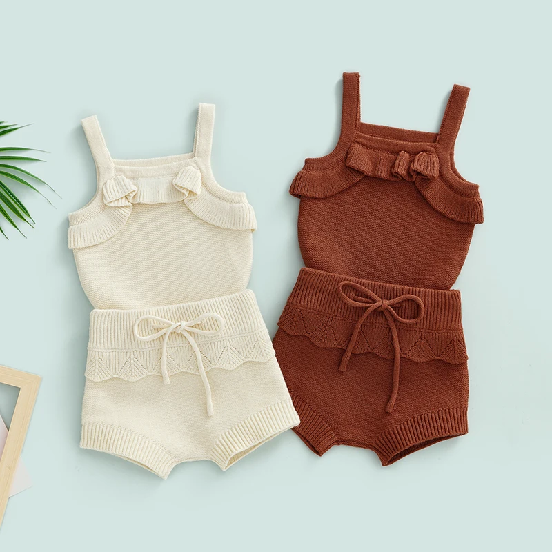 

Infant Baby Girls Clothes Knitted Tanks Tops Shorts Baby Girl Outfits Newborn Clothes Toddler Baby Clothing