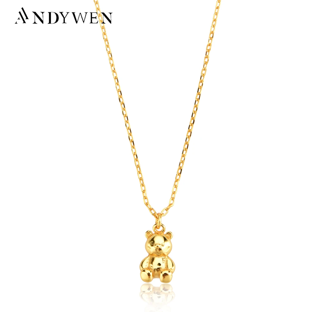 

ANDYWEN 925 Sterling Silver Gold Bear Pendant Necklace Long Chain Fashion Jewelry For 2020 Rock Punk Jewelry Wedding Party