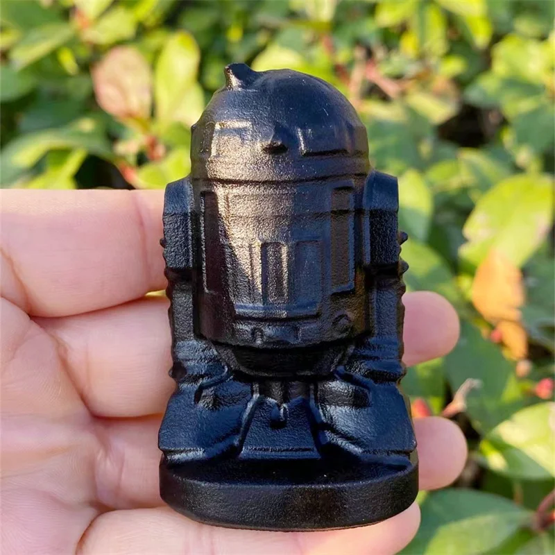 

Natural Black Obsidian Crystal Robot Statue Carved Quartz Healing Energy Gemstone Crafts For Child Birthday Gifts 1pcs