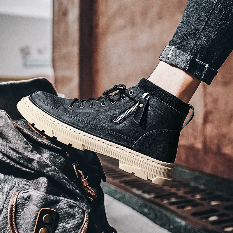 Стеганые сапоги Мужская зимняя обувь кожаные ботинки для мужчин рабочие меховые