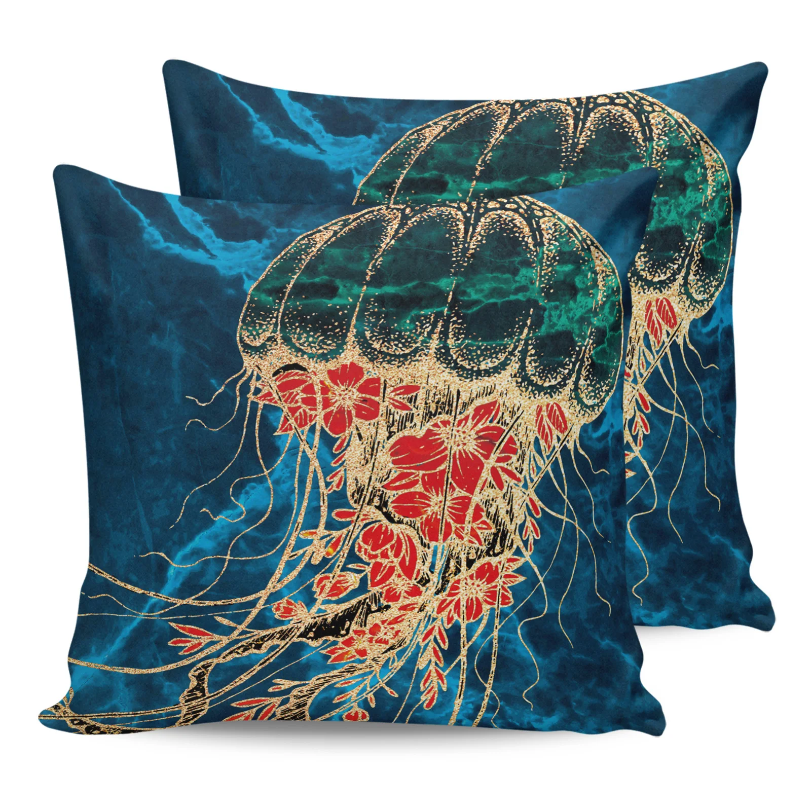 

Material Marble Jellyfish Flower Pillow Case Home Sofa Decor Cushion Cover for Living Room Two Piece Set Decorative Pillowcases