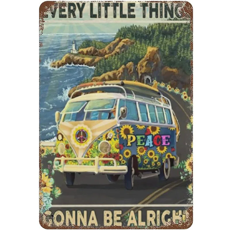 

Bus Hippie Peace Sunflower tin Sign Antique Tin Sign Bar Poster Metal Wall Plate Vintage Tin Sign Wall Art Retro Advertising