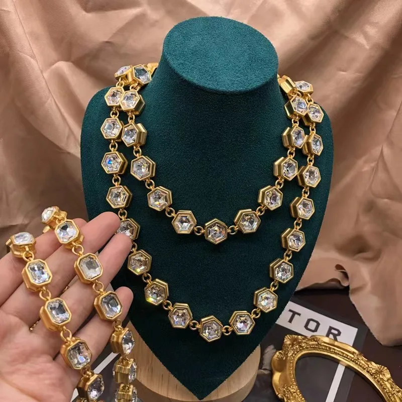

Vintage Necklace For Women Fashion Personalized Bamboo Rhinestone Faux Crystal Woolen Chain Bracelet Girls Holiday Party Gifts