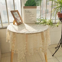 new pastoral vintage handmade crochet small broom tassel beige square tablecloth bedroom round table cover cloth many sizes set
