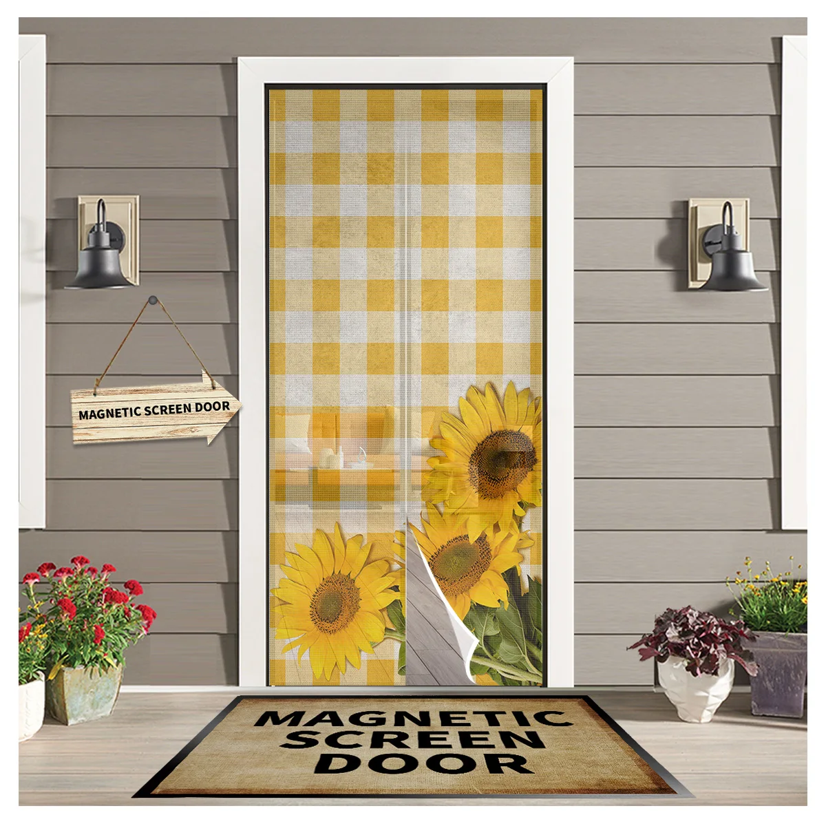 

Подсолнух Желтый Клетчатый Анти Москитная Марля дверная занавеска магнитный дверной экран для спальни летняя дверь оконный экран s