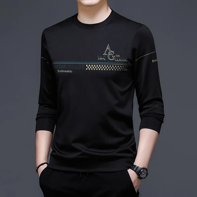 2022 Spring Korean Style Trendy Long-sleeved T-shirt Men's Fashion Crew Neck Casual Pullover Top Male Classic Brand Sweatshirt |