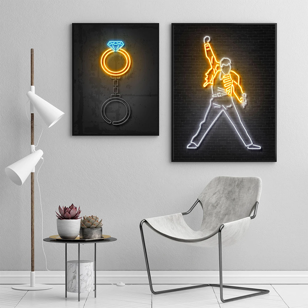 

Abstract Poster Neon Lights Modern Canvas Painting Astronaut Money Rain Art Print Modern Wall Picture For Living Room Home Decor
