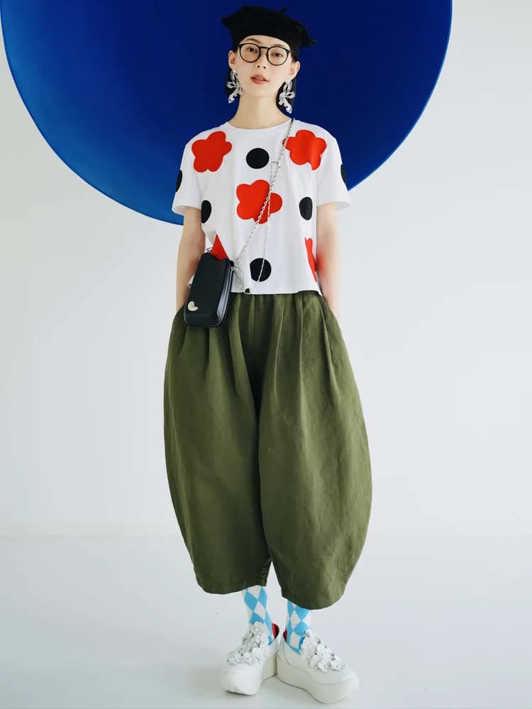 

Imakokoni Girls solid color loose wide leg pants Casual elastic waist casual and comfortable versatile pants