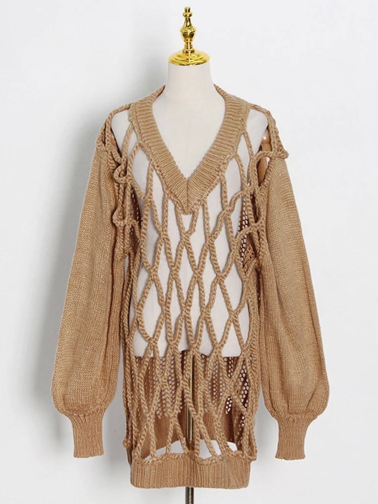 Женский Повседневный Однотонный Пуловер С V-образным Вырезом И Длинными Рукавами