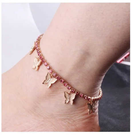 

Delysia King Women Fashion Temperament Butterfly Anklet Upscale Crystal Tassel Ankle Chain