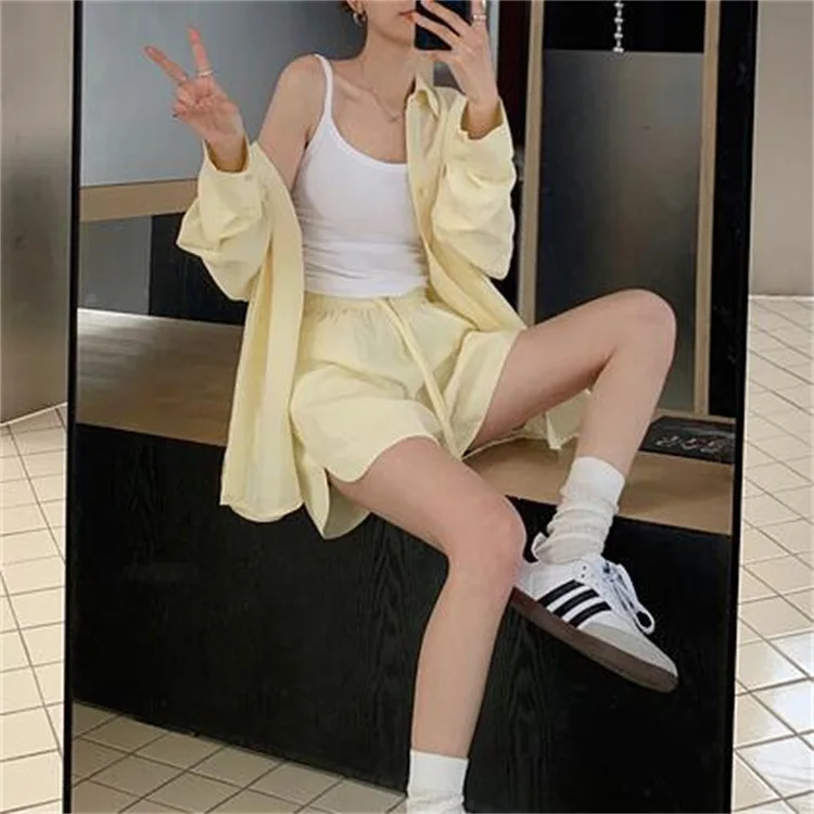 Рубашка с длинным рукавом и эластичные шорты комплект из двух предметов новинка