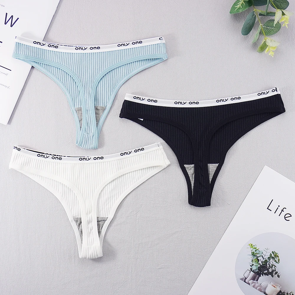 

S-XL Plus Size Cotton Thong Sexy Women Panties Thread Panty Underpants Text G-String Solid Colors Low Rise Sports Underwear